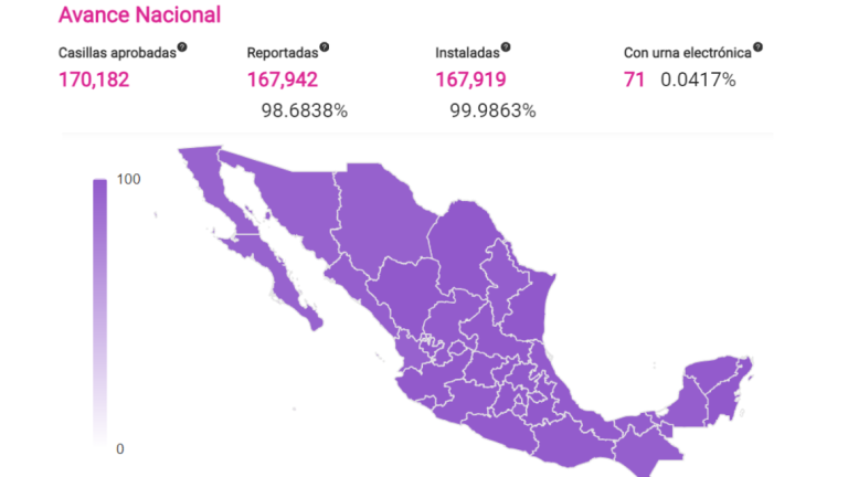 Reporte del avance de la instalación de las casillas en el País hasta las 14:40 horas, hora del centro de México.