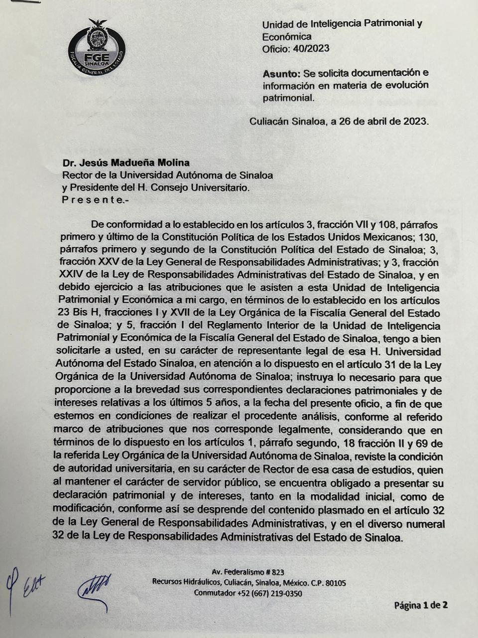 $!Ahora la UIPE solicita al Rector Madueña informe sobre su evolución patrimonial