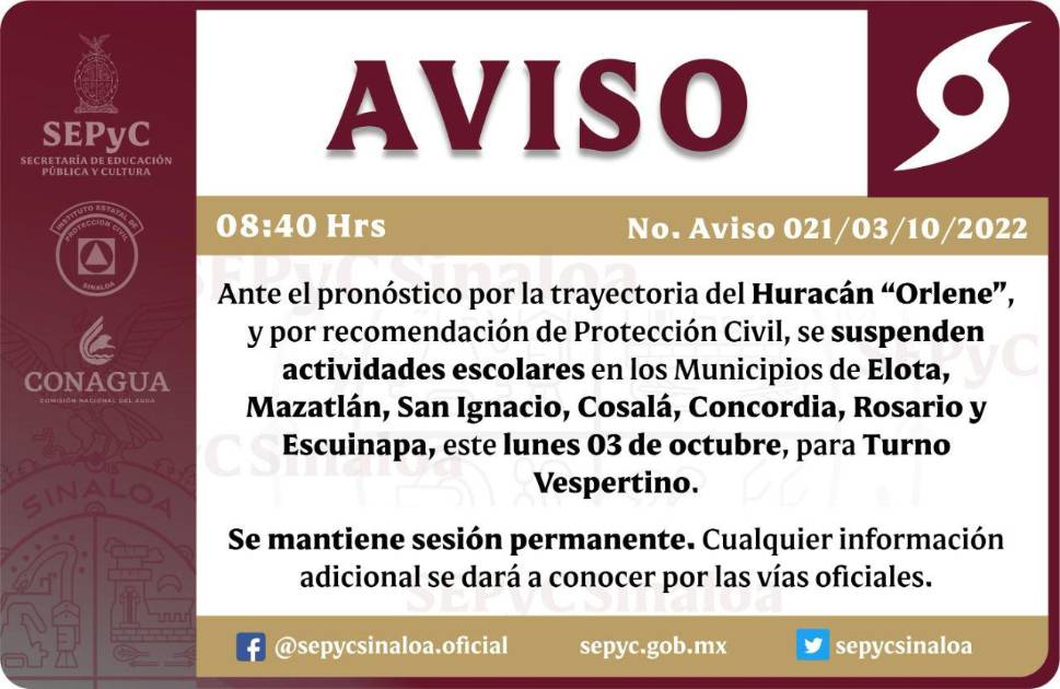 Sepyc Mantiene Suspensión De Clases Por La Tarde En El Sur De Sinaloa