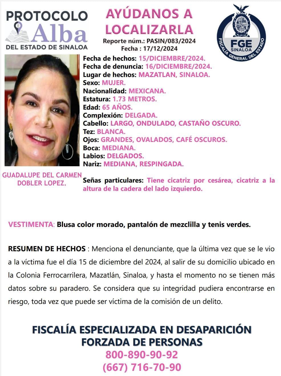 $!Emiten ficha de búsqueda de doctora Dobler López, desaparecida el domingo en Mazatlán