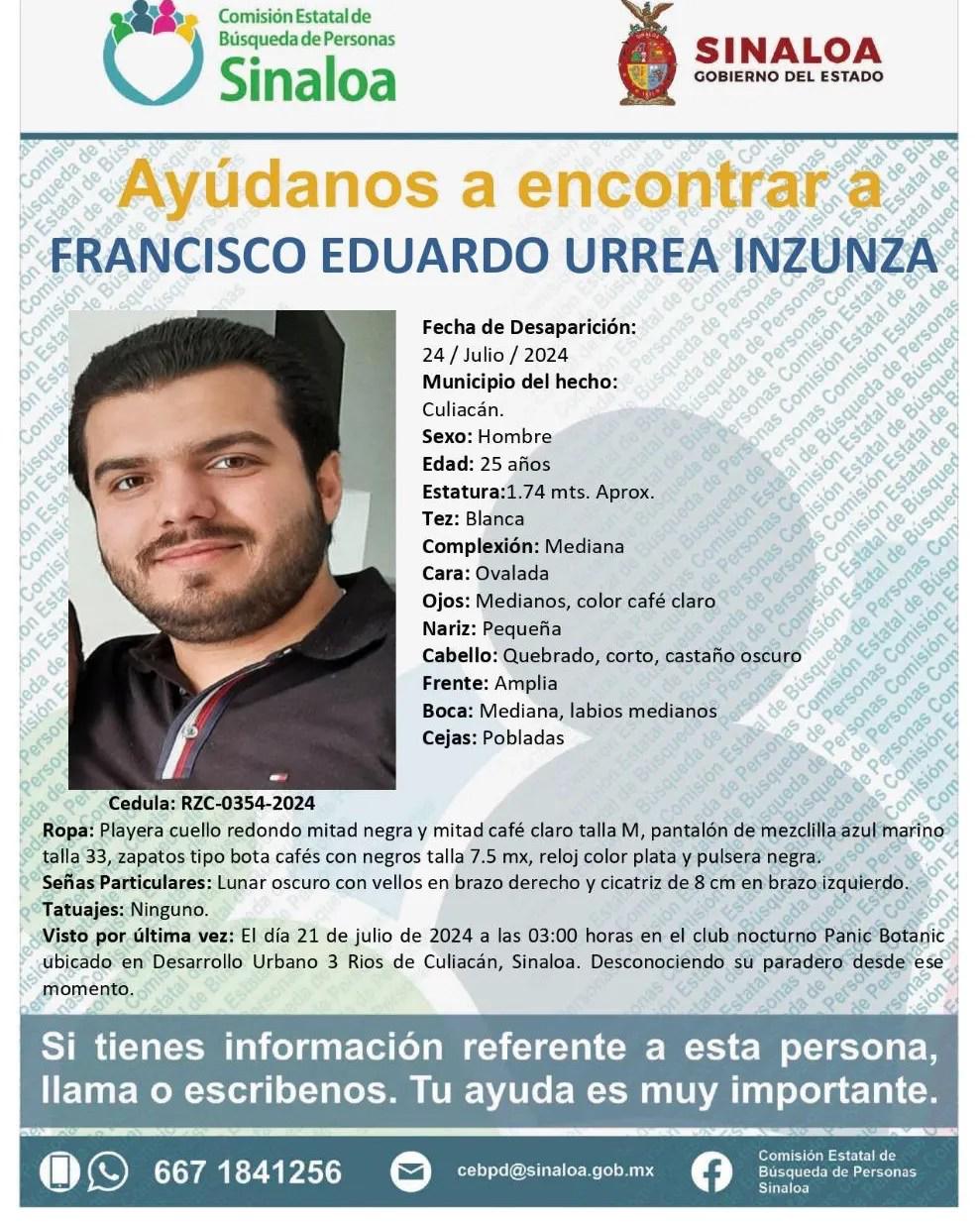 $!Buscan en Culiacán a Francisco Eduardo